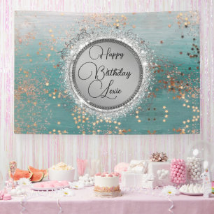 Glittery Stars on Blue Personalised Birthday Banner