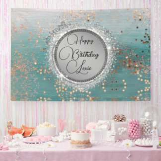 Glittery Stars on Blue Personalised Birthday Banner