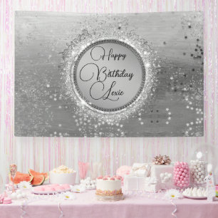 Glittery Stars on Silver Personalised Birthday Banner