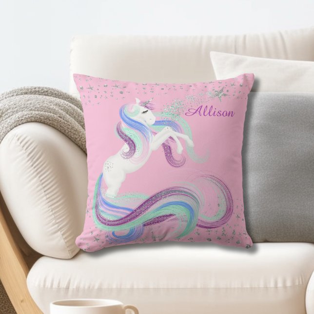 Glittery Stars Sparkle Unicorn Pink Cushion (Creator Uploaded)