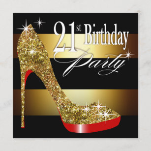 Glittery Stiletto Stripes 21st Birthday Party Invitation