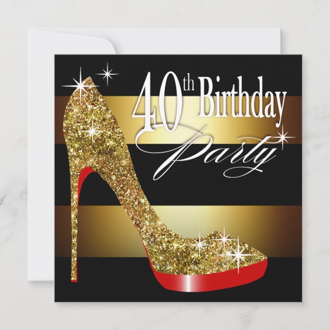 Glittery Stiletto Stripes 40th Birthday Party Invitation (Front)