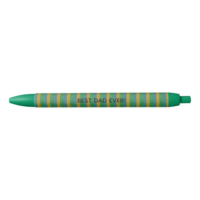 Glittery Stripes Add Custom Text Sparkly Look Black Ink Pen (Front)