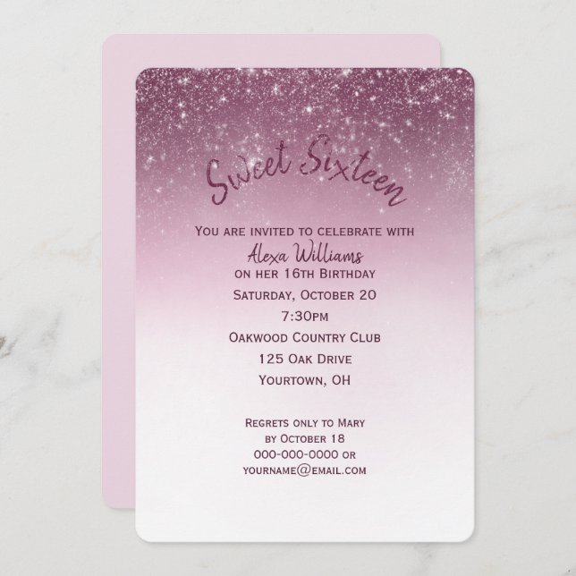 Glittery Sweet 16 Birthday Party Invitation (Front/Back)