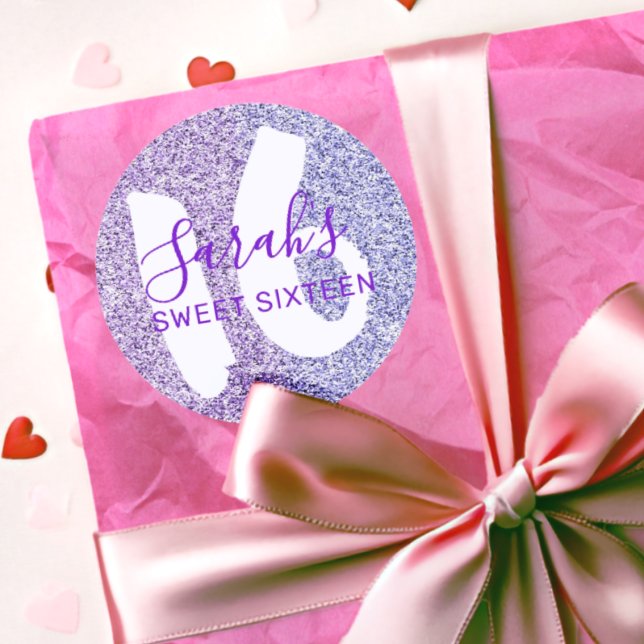 Glittery Sweet 16 Blue Sparkling Birthday Classic Round Sticker (Creator Uploaded)