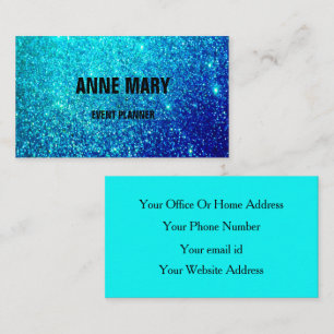 Glittery Teal Blue Colourful Wedding Event Planne Business Card
