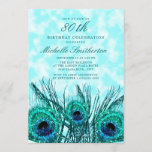 Glittery Teal Blue Peacock Feathers 80th Birthday Invitation<br><div class="desc">Elegant glittery teal and blue peacock feathers 80th birthday party invitation.</div>