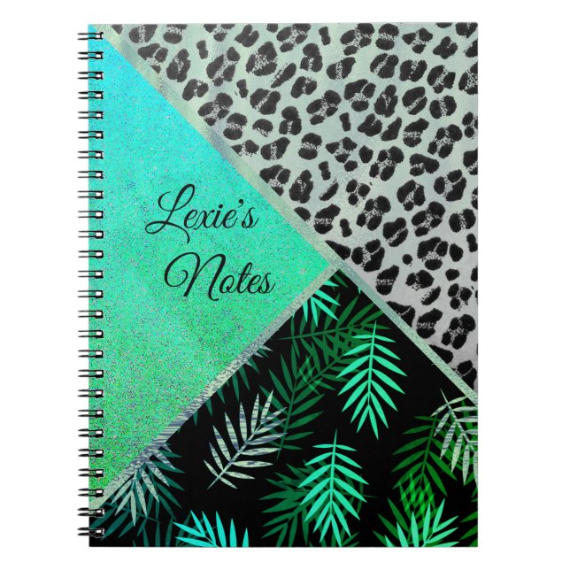 Glittery Teal Tropical Leopard Print   Notebook (Front)