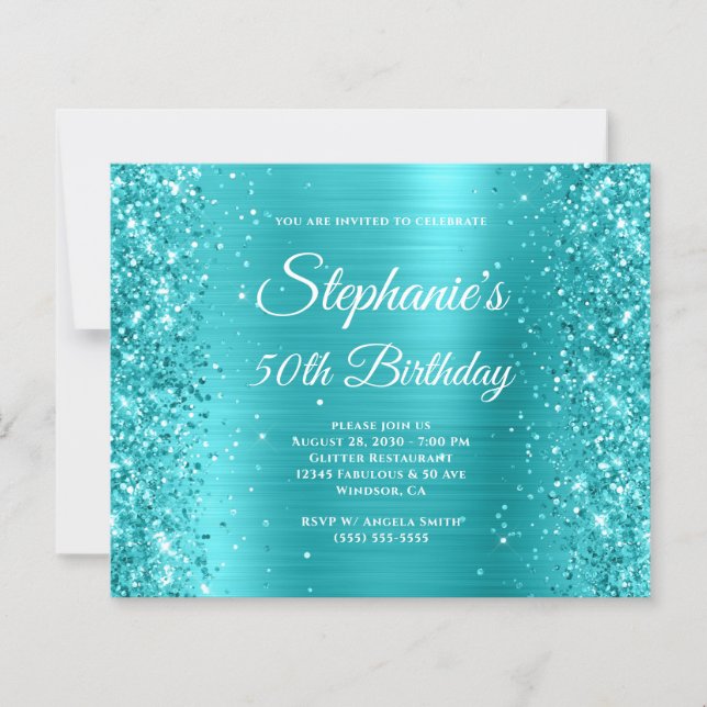 Glittery Turquoise Blue Foil 50th Birthday (Front)