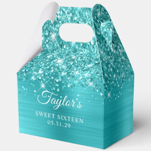 Glittery Turquoise Blue Foil Glam Sweet Sixteen Favour Box
