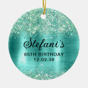 Glittery Turquoise Foil 65th Birthday Ceramic Tree Decoration