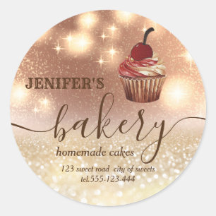 Glittery vintage cupcake chef script bakery classic round sticker