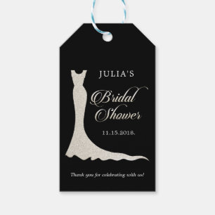 Glittery wedding dress gift tags