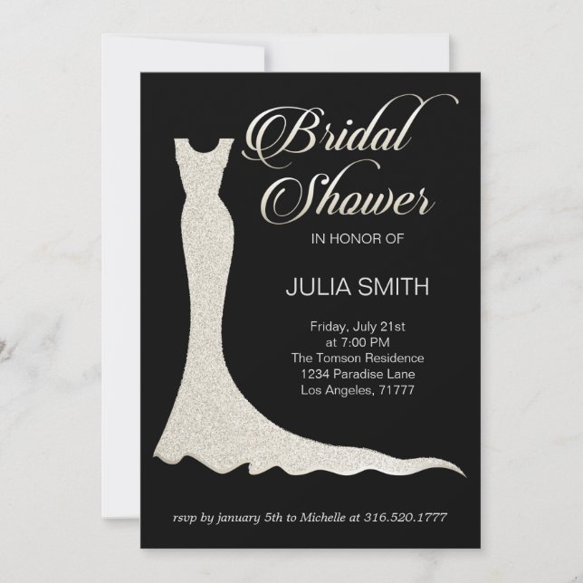 Glittery wedding dress invitation (Front)