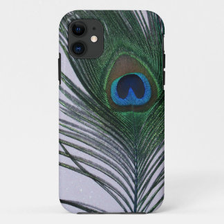 Glittery White Peacock Feather Still Life iPhone 11 Case