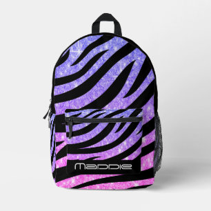 Glittery Zebra Pattern Printed Backpack
