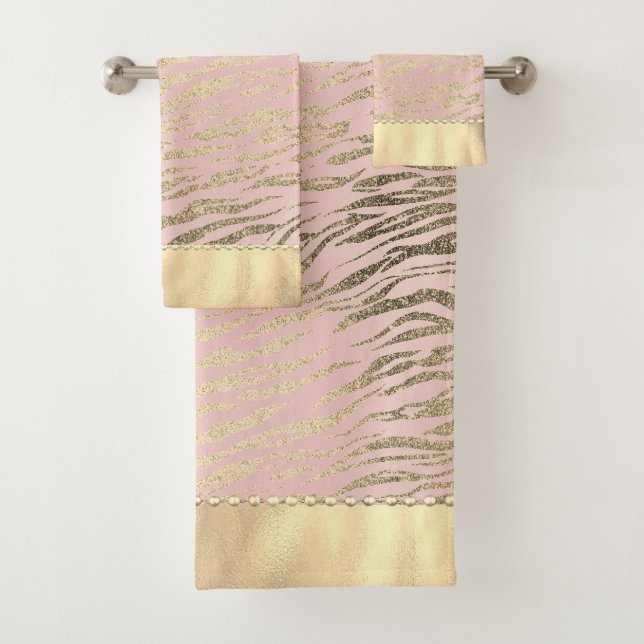 Glittery Zebra Print on Pink Blush  Bath Towel Set (Insitu)