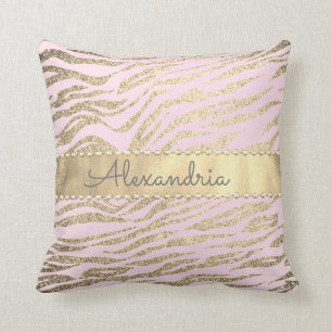 Glittery Zebra Print on Pink Blush  Cushion