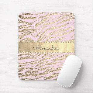 Glittery Zebra Print on Pink Blush            Mouse Pad