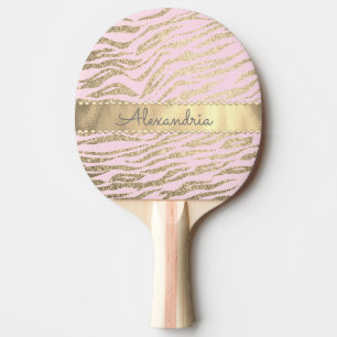 Glittery Zebra Print on Pink Blush  Ping Pong Paddle