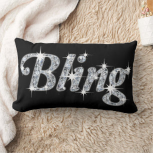 Glitz and Glam Faux Diamond 'Bling' Design Black Lumbar Cushion