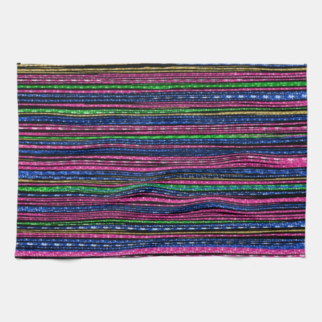 Glitz and Glam Sparkly Stripes Tea Towel (Horizontal)