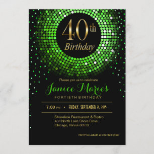 Glitz Bling Confetti 40th Birthday green gold Invitation