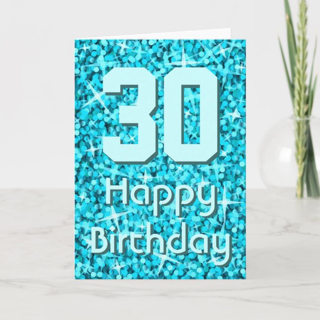 Glitz Blue 'Age' 'Happy Birthday' greetings card (Front)