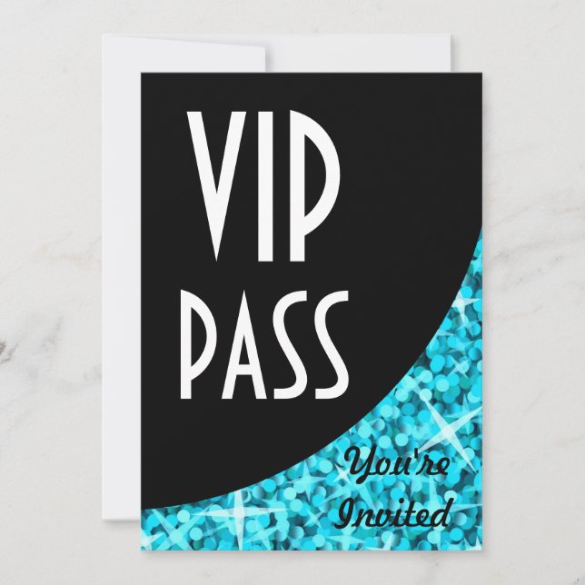 Glitz Blue black curve "VIP Pass" invitation (Front)