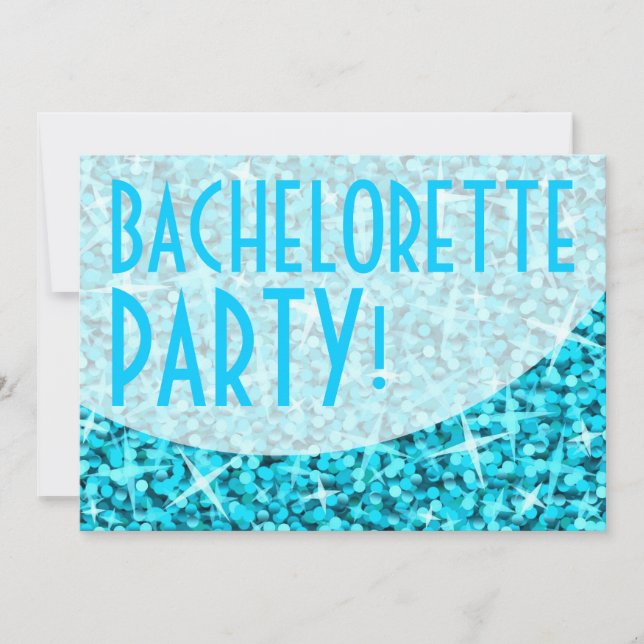 Glitz Blue curve 'Bachelorette Party!' invitation (Front)