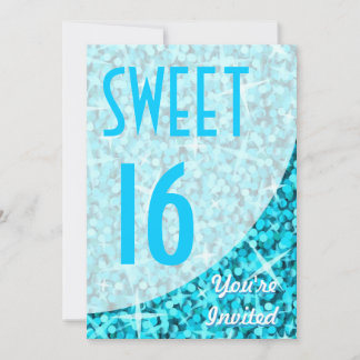 Glitz Blue curve "Sweet 16" invitation