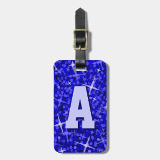 Glitz Blue initial text luggage tag
