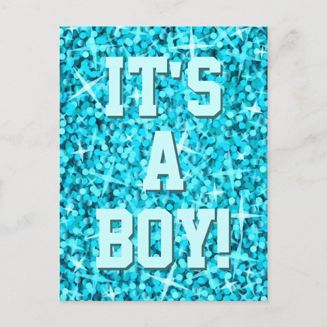 Glitz Blue 'It's a Boy!' 'Your Text' postcard (Front)