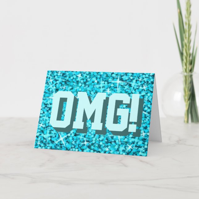 Glitz Blue 'OMG!' 'Happy Birthday' greetings card (Front)