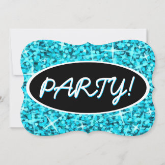 Glitz Blue 'Party!' black oval bracket Invitation