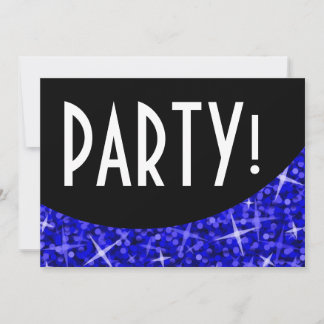 Glitz Dark Blue black curve 'Party!' invitation