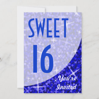 Glitz Dark Blue curve "Sweet 16" invitation