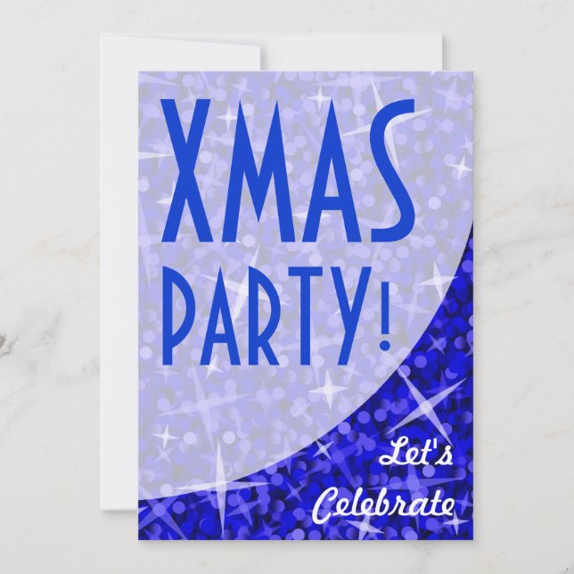 Glitz Dark Blue curve "Xmas Party!" invitation (Front)