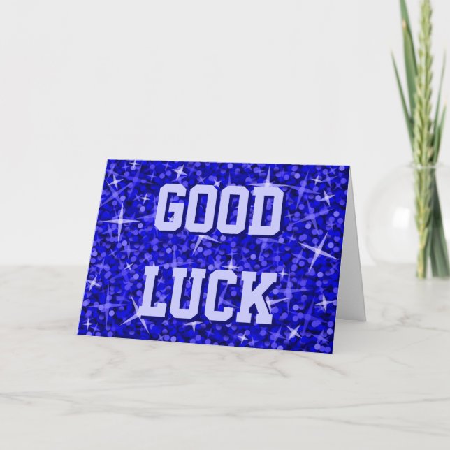Glitz Dark Blue 'Good Luck' 'Your Text' card (Front)
