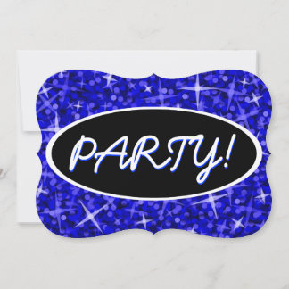 Glitz Dark Blue 'Party!' black oval bracket Invitation