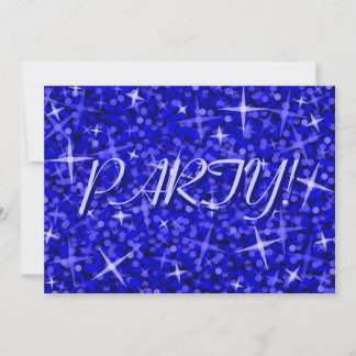 Glitz Dark Blue 'Party!' invitation blue text