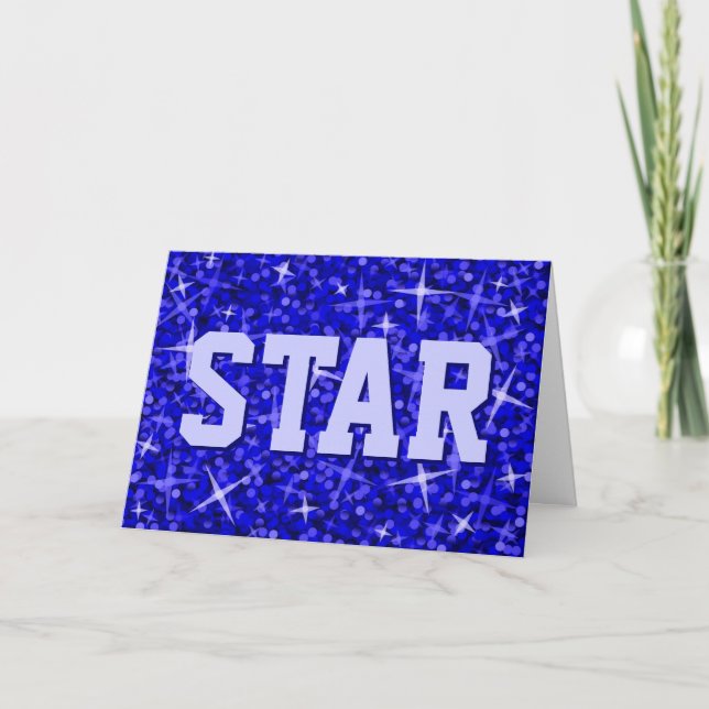 Glitz Dark Blue 'Star' 'Your Text' greetings card (Front)