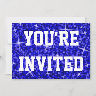 Glitz Dark Blue You're Invited white text Invitation
