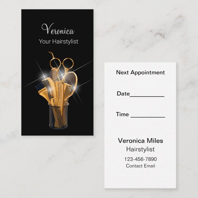 Glitz Glam Beauty Hairstylist Appointment Cards (Front/Back)