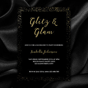Glitz & Glam Black Glitter Bachelorette Party Invitation