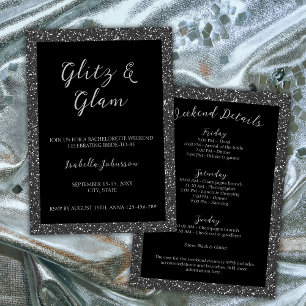 Glitz & Glam Black Glitter Bachelorette Weekend Invitation