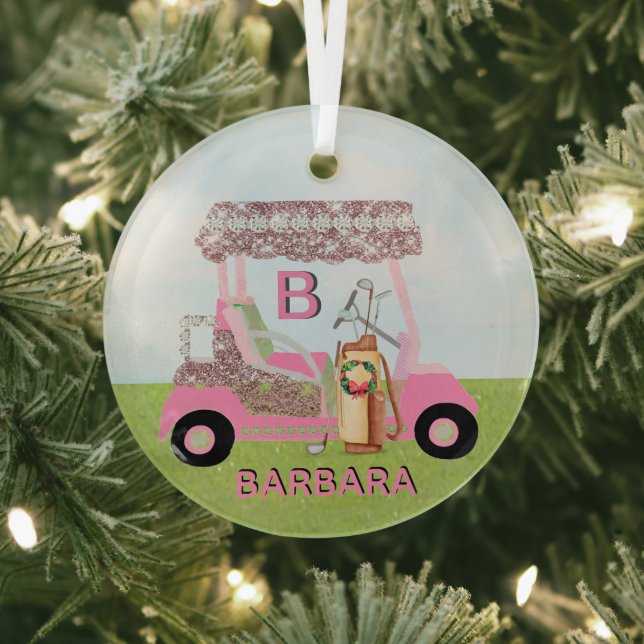 Glitz Glam Christmas Golf Cart Clubs Name Glass Tree Decoration (Insitu)