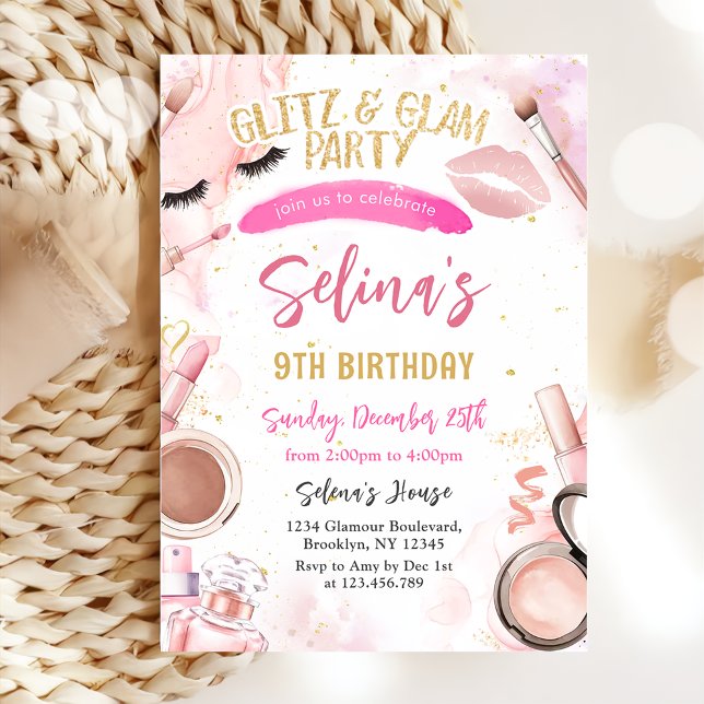 Glitz Glam Glamour Spa Party Girl Makeup Birthday Invitation (Creator Uploaded)