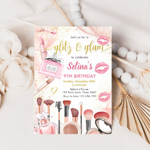Glitz Glam Glamour Spa Party Pink Makeup Birthday Invitation
