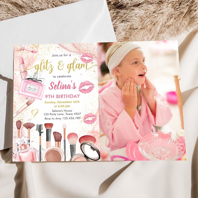 Glitz Glam Glamour Spa Party Pink Makeup Birthday Invitation (Creator Uploaded)